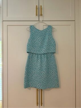 The Limited Aqua Patterned Sleeveless Peplum Sheath Mini Dress
